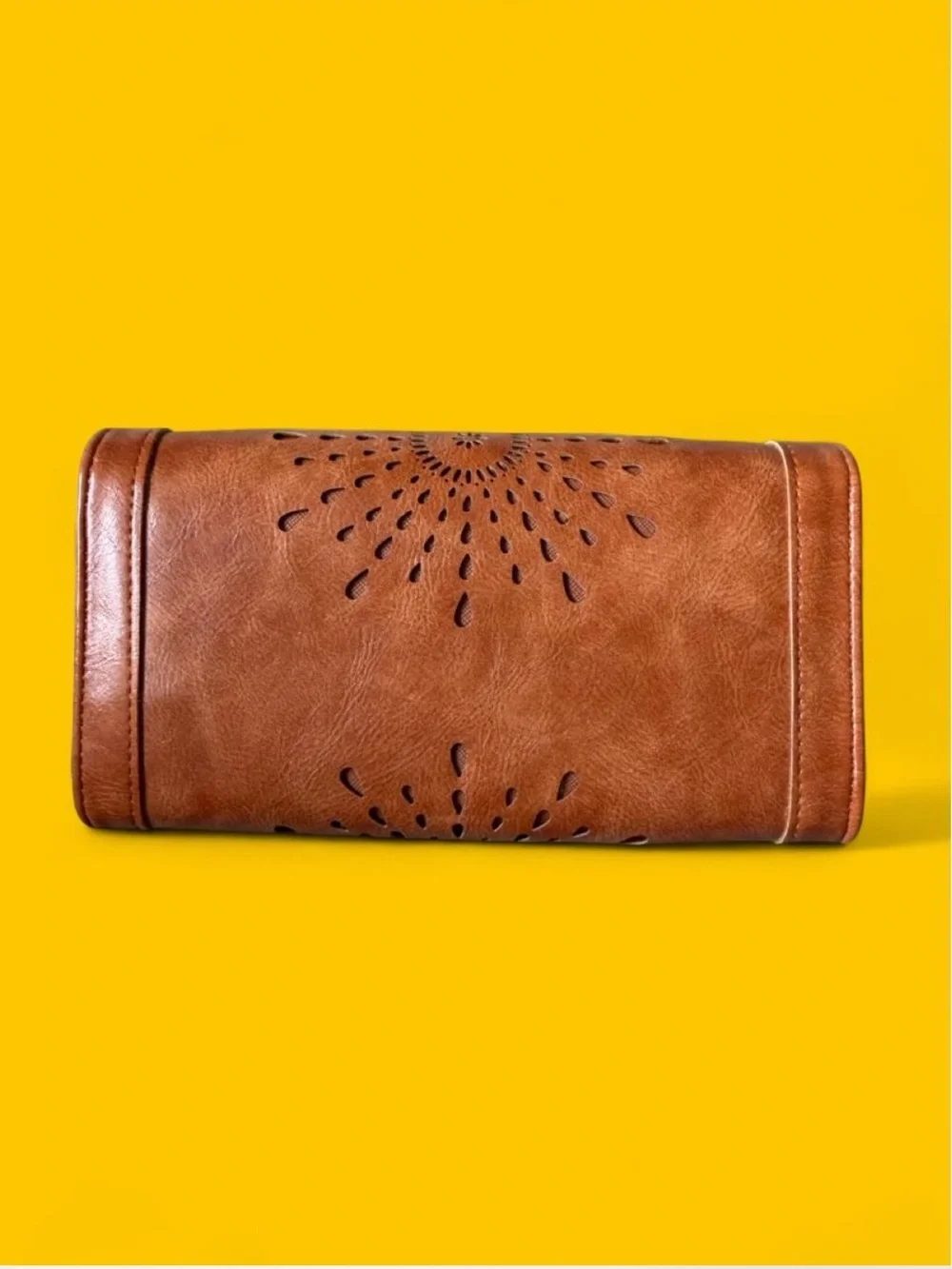 Women's Brown Cutout Genuine Leather Wallet